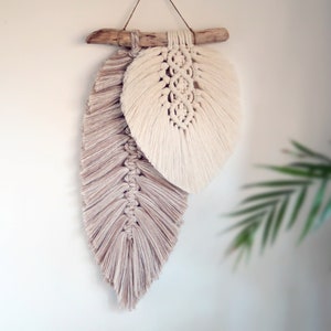 macrame leaf, feather, macrame wall hanging, natural wall art, boho home decor, new home gift, farmhouse decor, housewarming, eco friendly