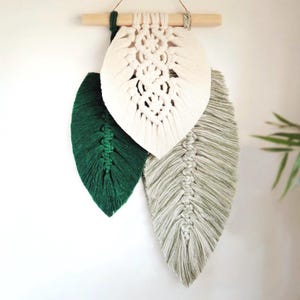 macrame leaf, feather, macrame wall hanging, greenery wall art, boho home decor, new home gift, farmhouse decor, housewarming, eco friendly