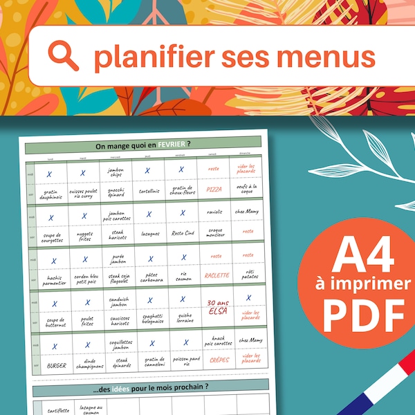 Monthly Menu Planner to print, 12 pages, 12 months, Monthly Menu Planning, Meal planner