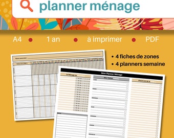 Planner Ménage, Organisation du Ménage, Routine Ménage, Check-list, To do list, Notes, Tracker Ménage, Tableau de Bord, Planner Digital