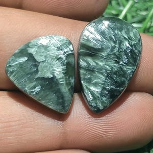 Green SERAPHINITE, Natural Seraphinite Cabochons, Lot SERAPHINITE , Rare Gemstone, Loose Gemstone for Jewelry ( 31 Cts ) ( 24x16 TO 20x18 )