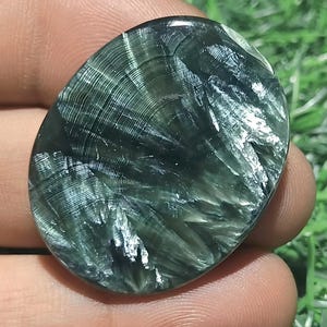 Green SERAPHINITE, Natural Seraphinite Cabochons, Oval Shape Seraphinite, Rare Gemstone, Loose Gemstone for Jewelry,( 50 cts ) ( 38x32x4 )