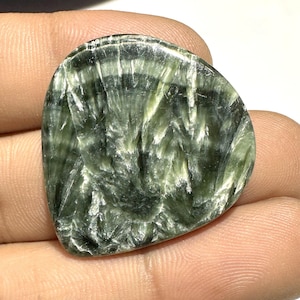 Green SERAPHINITE, Natural Seraphinite Cabochons, Seraphinite, Rare Gemstone, Loose Gemstone for Jewelry, ( 46 Cts ) ( 35x33x5 ) MM