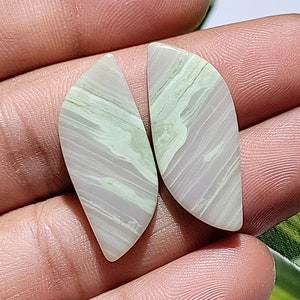 Serpentine Cabochon Pair: Natural Gemstone for Jewelry Making (32x13x3 MM, 28 Cts