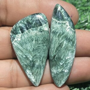 Green SERAPHINITE, Natural Seraphinite Cabochons, Mix Lot SERAPHINITE , Rare Gemstone,Loose Gemstone for Jewelry( 67 Cts )( 48x15 TO 43x23 )
