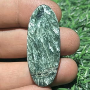 Green SERAPHINITE, Natural Seraphinite Cabochons, Oval Shape Seraphinite, Rare Gemstone, Loose Gemstone for Jewelry,( 36 cts ) ( 46x18x4.5 )