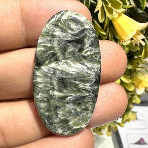 Green SERAPHINITE, Natural Seraphinite Cabochons, Seraphinite, Rare Gemstone, Loose Gemstone for Jewelry, ( 47 Cts ) ( 44x24x5 ) MM