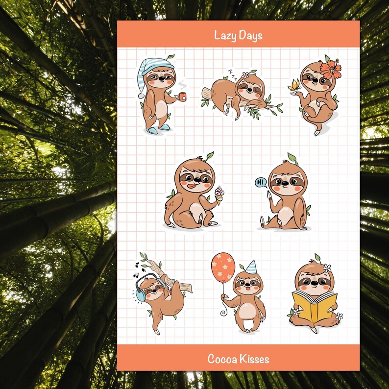 Animated Sloth Sticker Cartoon Sloth Sticker Sheet | Cute Kawaii Themed Stickers for Laptops ...