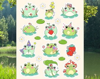 Frankie och Hopper | Söta kawaii-klistermärken med grodtema för planerare och samlare