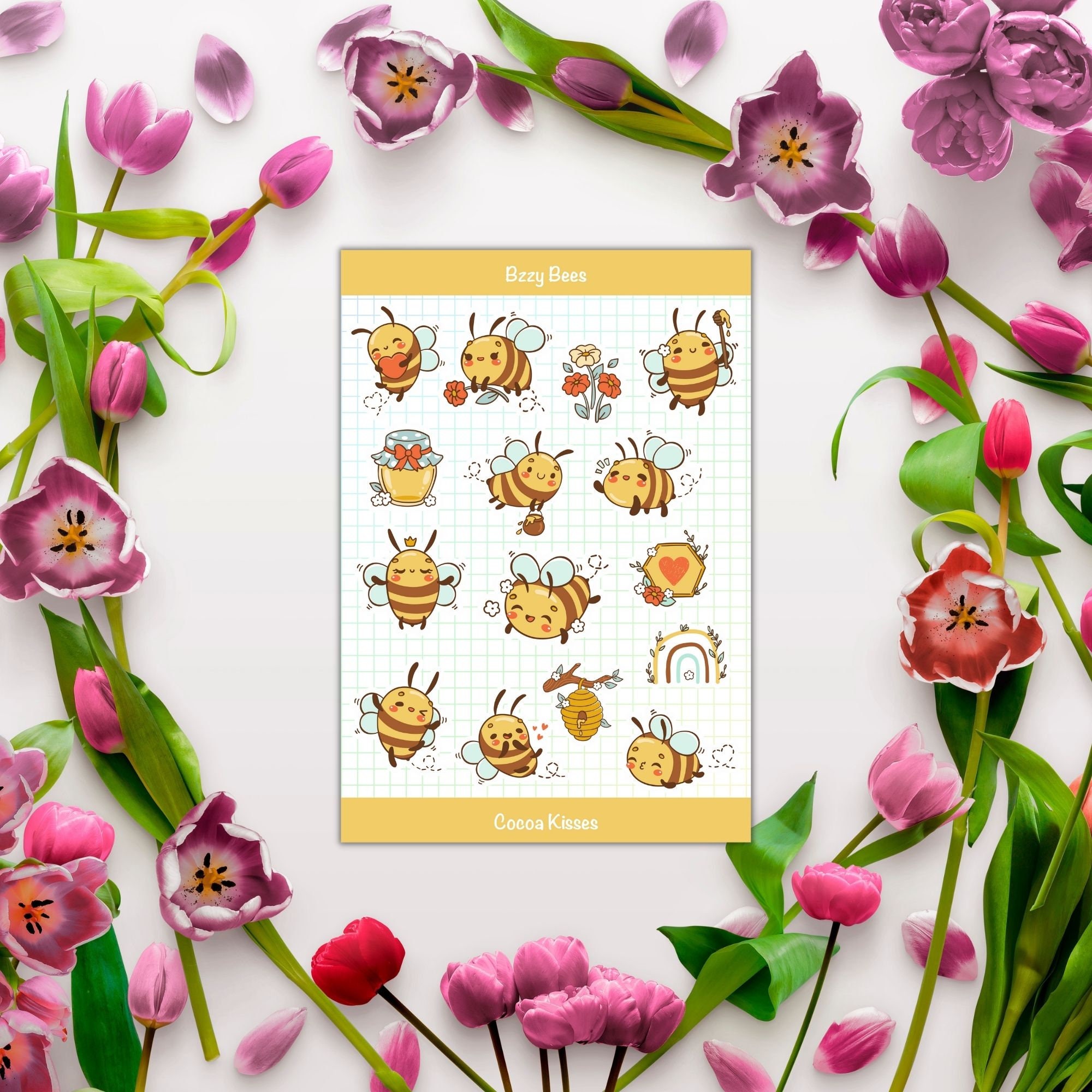 Bumblebee Sticker Sheet | Cute Kawaii Themed Stickers for Decorating ...
