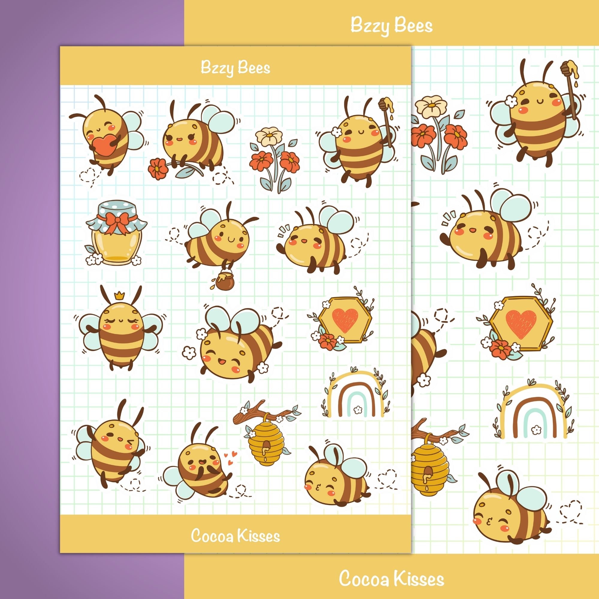 Bumblebee Sticker Sheet | Cute Kawaii Themed Stickers for Decorating ...