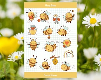 Bumblebee Sticker Sheet | Cute kawaii themed stickers for decorating planners, water bottles, laptops, scrapbooks etc