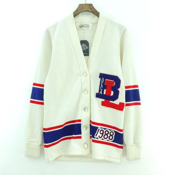 High School Cardigan 1988 White Vintage Sweater Size S - Etsy