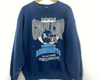 1991 Toronto Argonauts CFL Grey Cup Champ Blue Vintage Sweatshirt Size XL