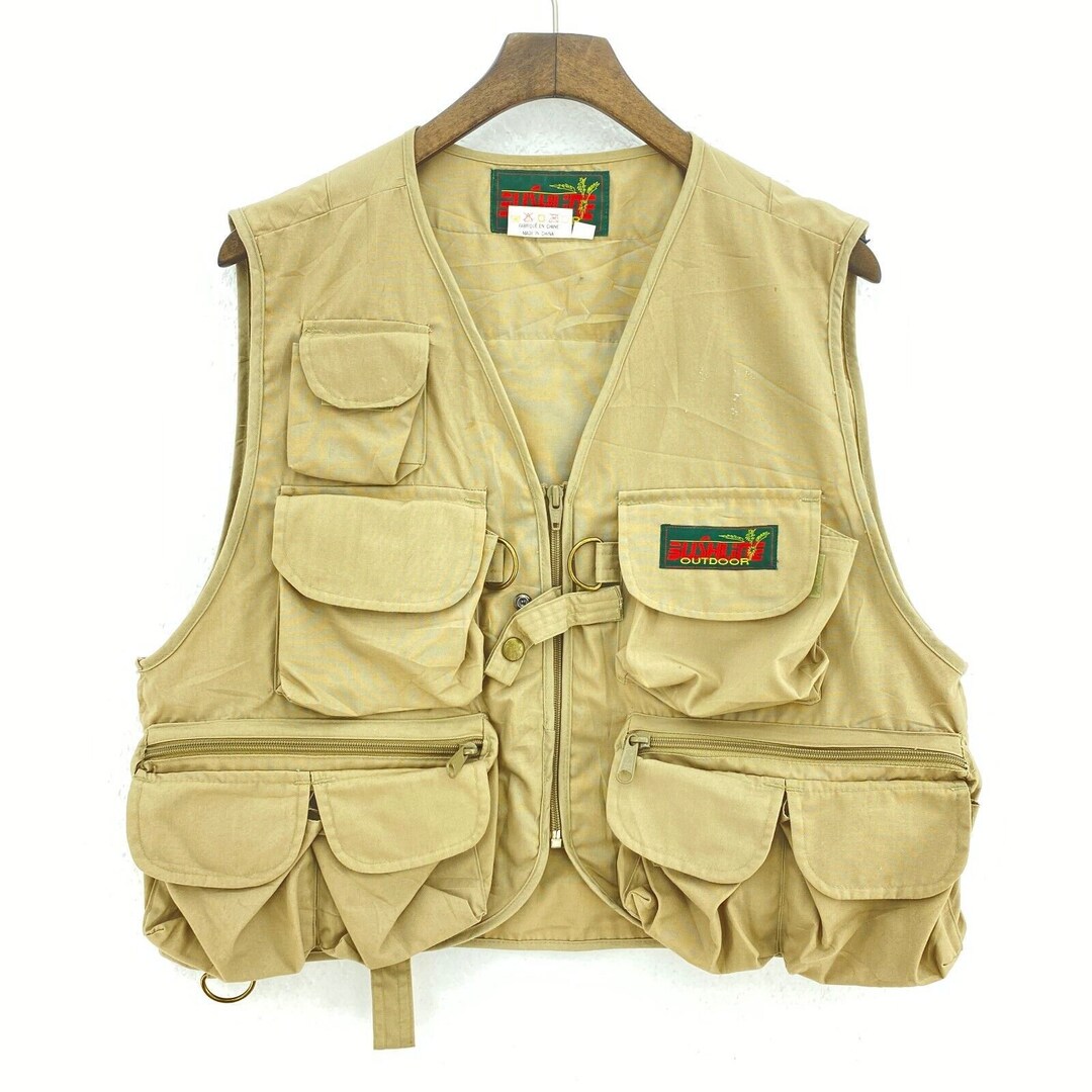 Bushline Vintage Tactical Fishing Vest Tech Wear Beige Zipup Etsy