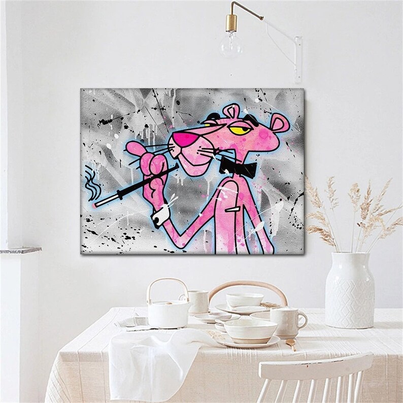 Graffiti Pink Panther Pop Art Cartoon Poster Print on Canvas Etsy