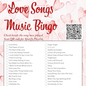 Liebeslieder Musik Bingo INSTANT Download - Easy zu lesen, bedruckbar -Corporate Event - DJ - Gesellschaftsspiel - Partyaktivität - Singo - 75 Karten