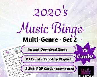 Bingo musical moderno de 2020: 75 cartones imprimibles para fiestas (descarga inmediata)