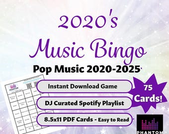 Bingo de música pop de 2020: 75 cartones imprimibles (descarga instantánea)