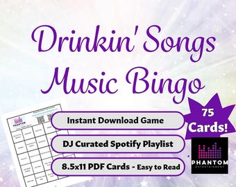 Bingo musical con canciones para beber: 75 tarjetas imprimibles (descarga instantánea)