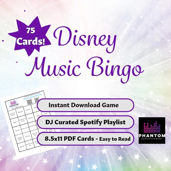 Disney Music Bingo - 75 Printable Cards, Party Game (Instant Download)