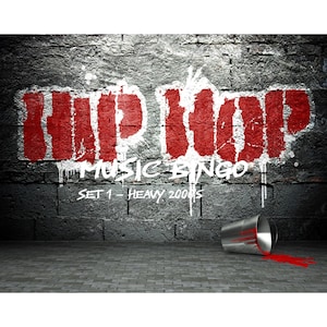 Bingo de música hip hop de los años 2000, descarga instantánea, fácil de leer, imprimible, para reuniones, despedidas de soltero, cumpleaños, despedidas de soltera, singo - 75 tarjetas