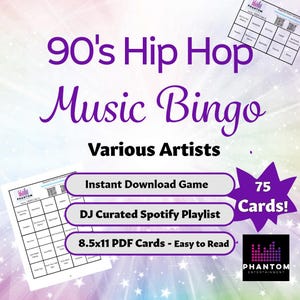 90&#39;s Hip Hop Music Bingo: Adult Party Game (Printable PDF Download