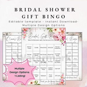 Editable Bridal Shower Gift Bingo Game | Multiple Design Choices (Digital Download)
