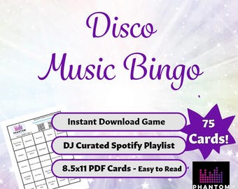 Disco Music Bingo Game: 75 Printable Cards (Instant Download)
