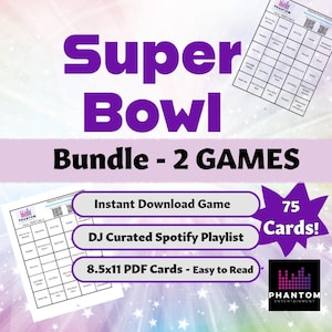 Super Bowl Music Bingo Bundle | 2 Games | Printable Game + Spotify Playlists | Football | Halftime Game Night