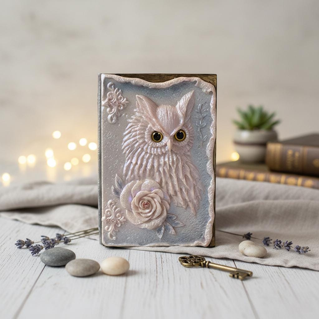 3D Relief Snowy Owl Journal, Vintage Sculpted Magic Grimoire, Gothic Rose Notebook, Fantasy Keepsake