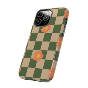 Groovy Wavy Checked olive and flower iPhone case, Checkered Pattern, Trending iPhone 15 14 13 12 11 Pro Mini Se Xr Xs X Max Plus Case