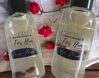 Organic Massage Oil for Men: Romantic Body Oil, Teakwood Scent (4 oz)