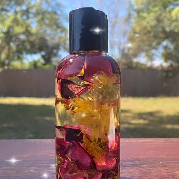 Herbal Infused Body Oil for Dry Skin, Calendula and Rose Body Oil, Organic Body Oil with Vitamin E and A, Moisturizing Body Oil, Lightweight