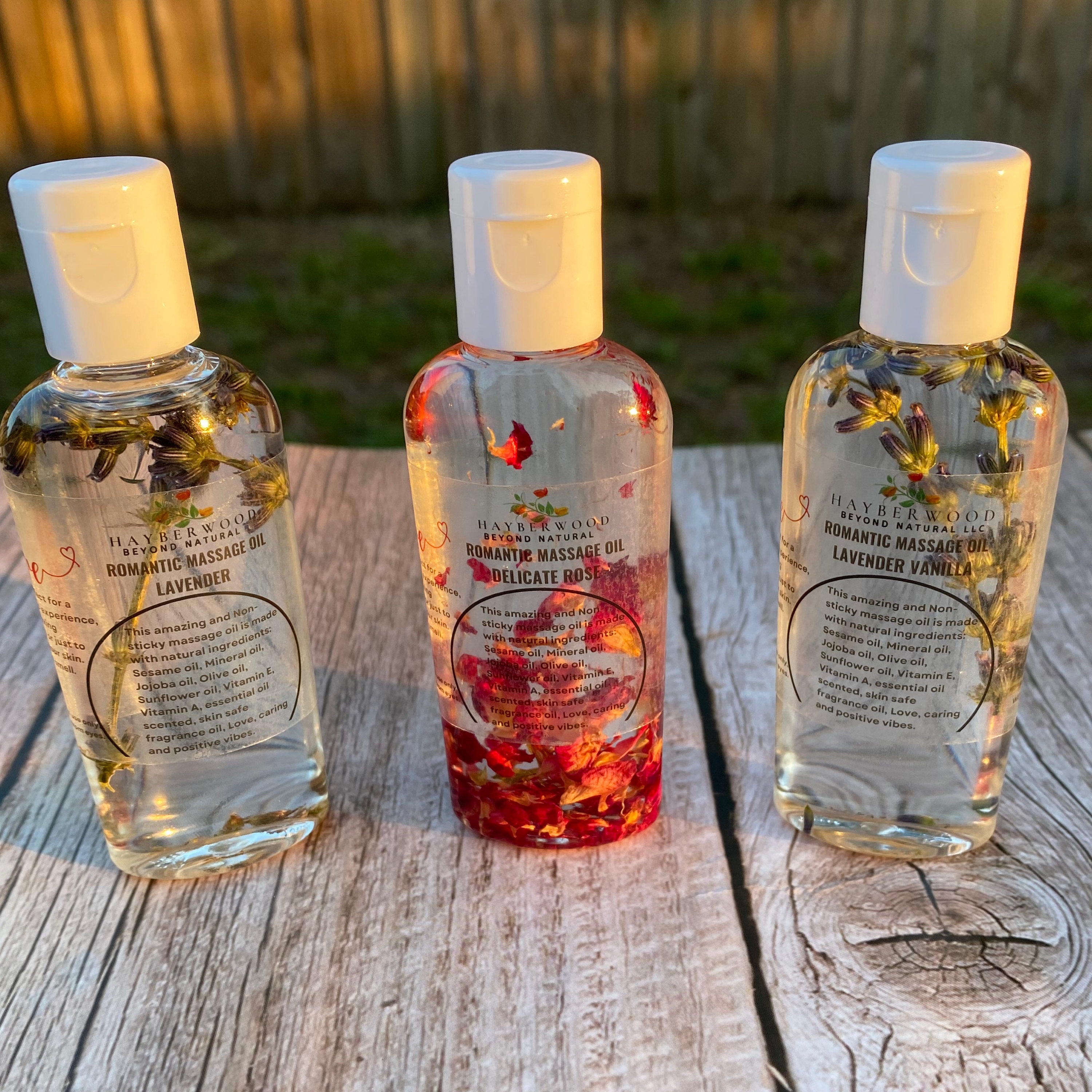 Romantic Massage Oil Gift Set, Gift Set for Couples, Lavender & Vanilla, Delicate Rose, Lavender