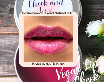 Pure Vegan Lip and Cheek Stain Passionate Pink, getönter Lippenbalsam mit Vitamin E unscented, cream blush, ganz natürliches Make-up