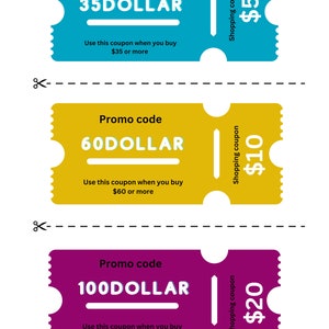 Pu&ograve; includere: Tre coupon di sconto colorati con codici promozionali per 35 &euro;, 60 &euro; e 100 &euro;. Ogni coupon ha un valore di coupon di acquisto corrispondente di 5 &euro;, 10 &euro; e 20 &euro;.