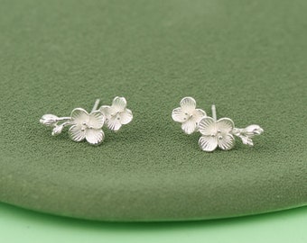 Boucles d'oreilles fleurs, Fleur de prunier, Boucles d'oreilles plantes, Nature, Argent sterling à 99,9 %, Cadeaux pour elle