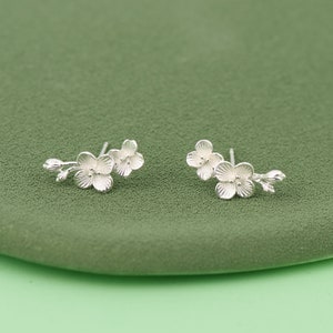 Flower earrings, Plum blossom,Plant earrings, Nature,99.9% sterling silver, Gifts for Her