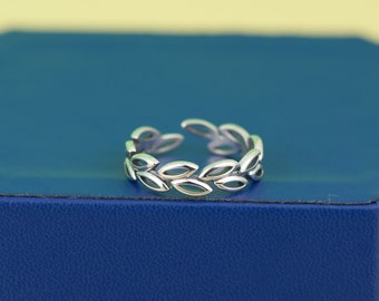 Blattring aus Sterlingsilber, Blattring, Vintage-Ring, größenverstellbar, Ring für Sie.