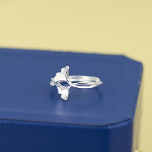 Anillo de plata de hoja de Ginkgo de ley, anillo de hoja de Ginkgo, anillo de hoja, anillo hecho a mano, tamaño ajustable, anillo para ella. imagen 7