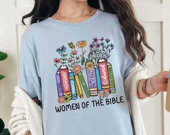 Women of the Bible Book Shirt, Christian Book Tshirt, Floral Religious Book Tee, Gift Women Bible Shirts, Floral Books Christian Shirts