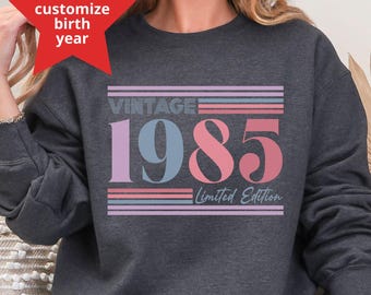 Sudadera retro de 40 cumpleaños para mujer, regalo de cumpleaños personalizado, sudadera con capucha de 40 años, edición limitada, sudadera con capucha para esposa de 40 años, año de nacimiento