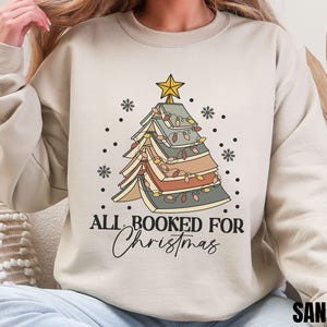 Felpa con albero di Natale e libri, regalo per bibliotecari con maglietta "All Booked for Christmas", felpa con cappuccio natalizia per amanti dei libri, gadget natalizi per amanti dei libri, topo di biblioteca