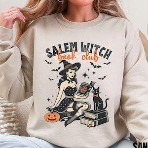 Maglietta Salem Witch Book Club Maglietta Bookish Halloween Maglietta Spooky Book Lover Maglietta Witch Cat Maglietta Spooky Season Halloween Witchy Thriller Reader