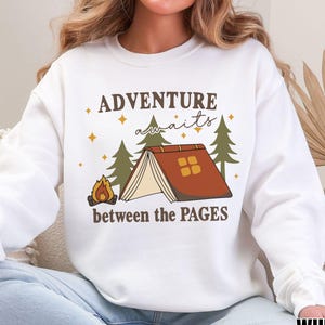 Camping Booklover Shirt Cozy Bookworm Gift Women Bookish Sweater Outdoor Reader Apparel Bookloving Camping and Books Hoodie Holiday Present