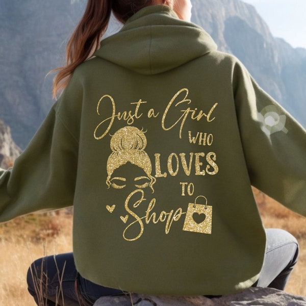 Just a Girl who Loves to Shop Faux Glitter Shirt, Shopaholic Shirt, Thrift Shopping, Gold Glitter Shirt Girl, Humorous Tee, Shopaholic Gift