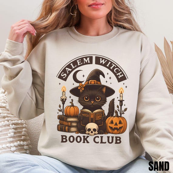 Salem Witch Book Club Shirt Halloween Bookish Sweatshirt Cat Lover Gift Witchy Reader Sweater Autumn Bookworm Top Cozy Fall Outfit Catlover