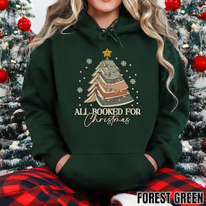 Christmas Book Tree Sweatshirt, All Booked for Christmas Shirt Gift for Librarian, Book Lover Xmas Hoodie, Holiday Bookish Merch, Bookworm image 4