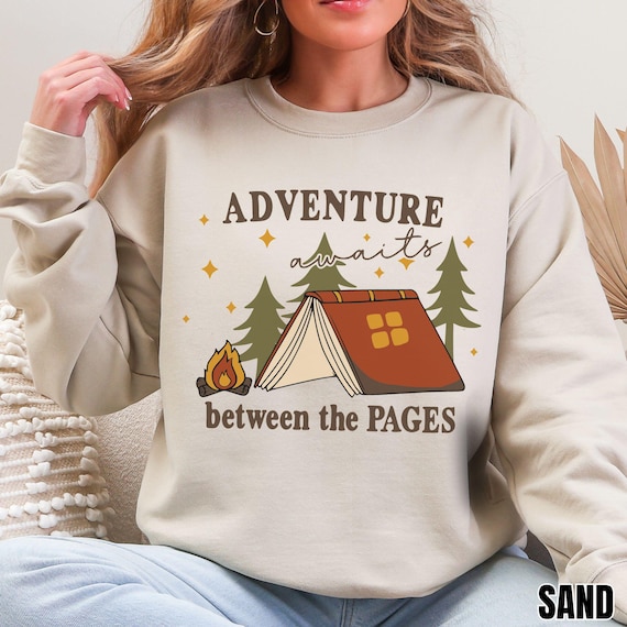 Book Sweatshirt, Adventure Awaits Book Crewneck, Bookish Sweatshirt, Book Club Shirt, Gift for Reader, Booktok Sweater, Outdoor Adventures